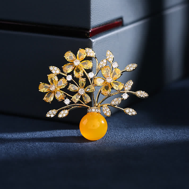 Spilla a forma di vaso con bouquet di fiori da donna - Giallo - image 0