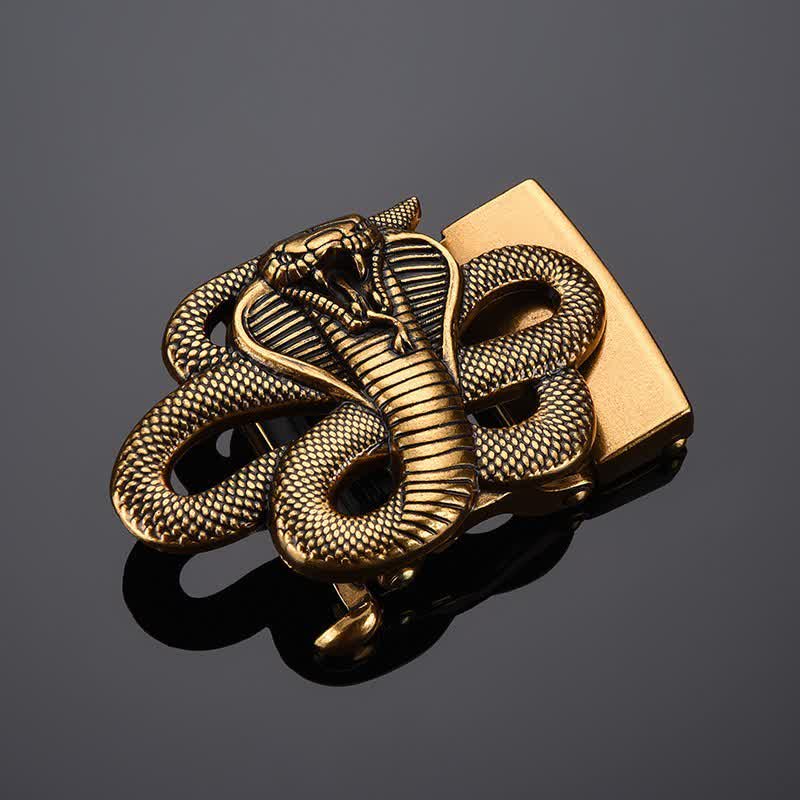 Cintura in pelle con fibbia automatica a forma di serpente misterioso fai da te da uomo - Oro antico - Senza cintura - image 6