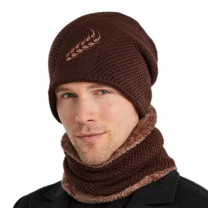 Set di 2 cappelli e scaldacollo con ricamo a forma di grano