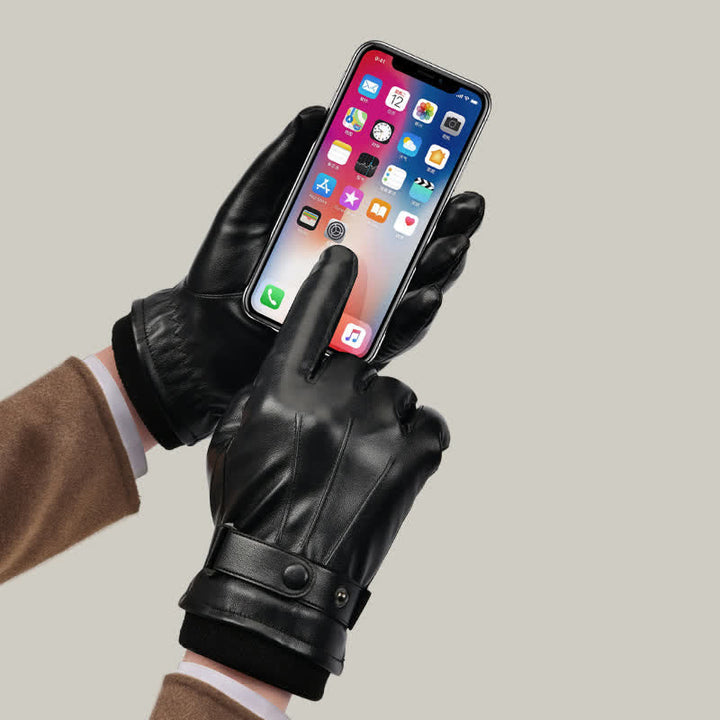 Guanti in pelle PU impermeabili con touch screen da uomo