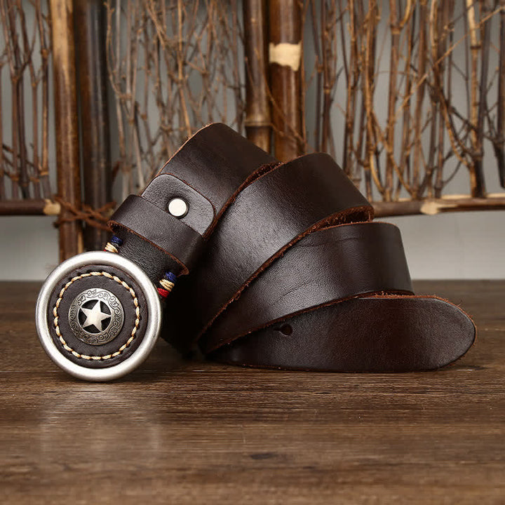 Cintura in pelle spessa con pentacolo vintage da uomo