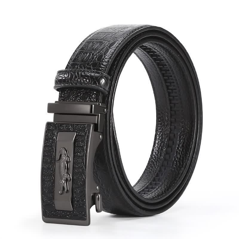 Cintura da uomo in pelle con fibbia automatica con motivo coccodrillo - Stile n. 2 - Nero / Nero - 44 - image 11