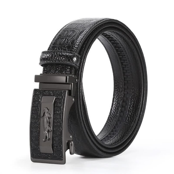 Cintura da uomo in pelle con fibbia automatica con motivo coccodrillo - Stile n. 2 - Nero / Nero - 44 - image 11