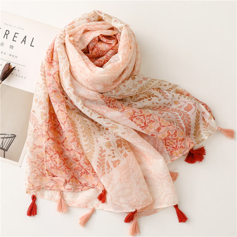 Sciarpa con frange di grano a mantella morbida floreale da donna