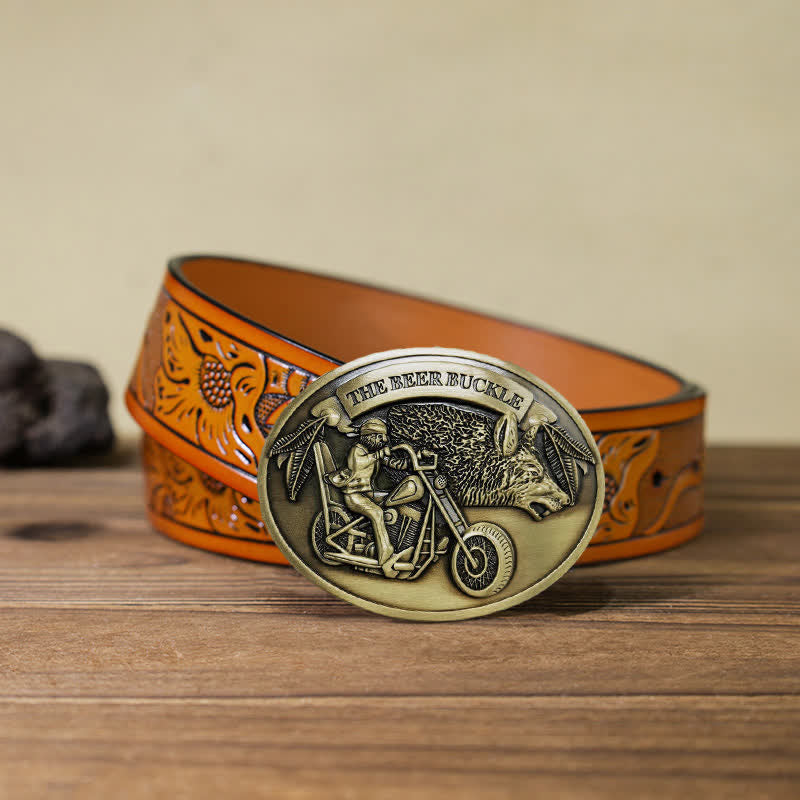 Cintura in pelle con fibbia porta birra creativa fai da te per motocicletta da uomo