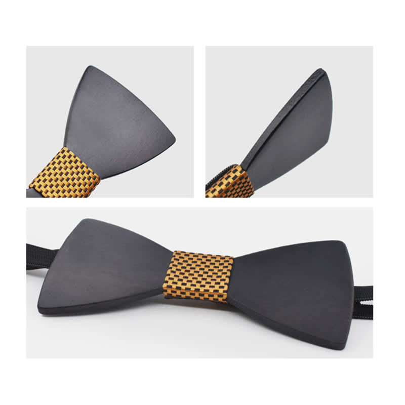 Set di 2 gemelli da uomo in legno nero con papillon - image 1