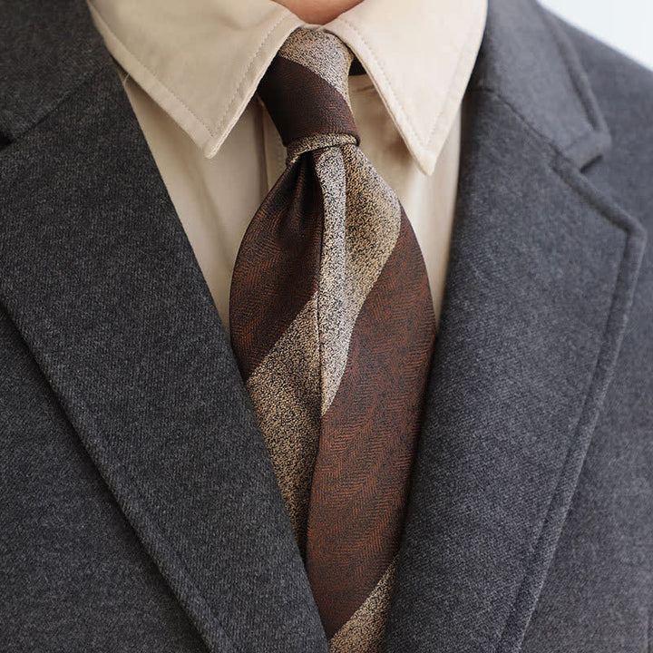 Cravatta a righe color block da uomo - Marrone e marrone chiaro - image 0