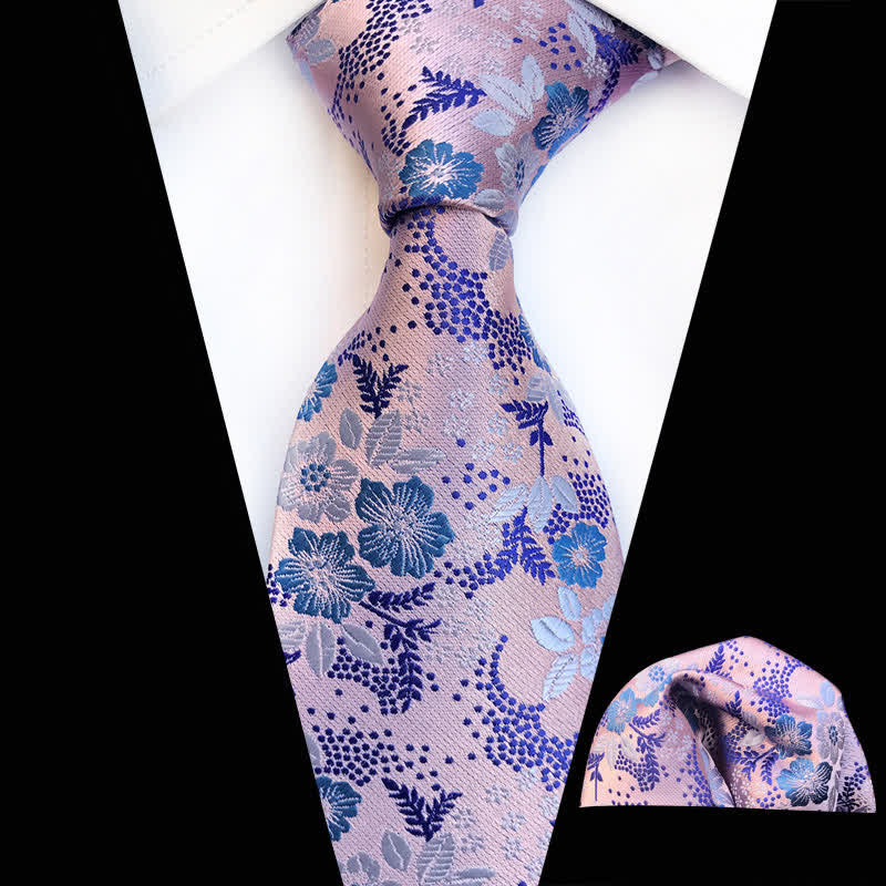 Set di 2 cravatte floreali con fiori di prugna da uomo