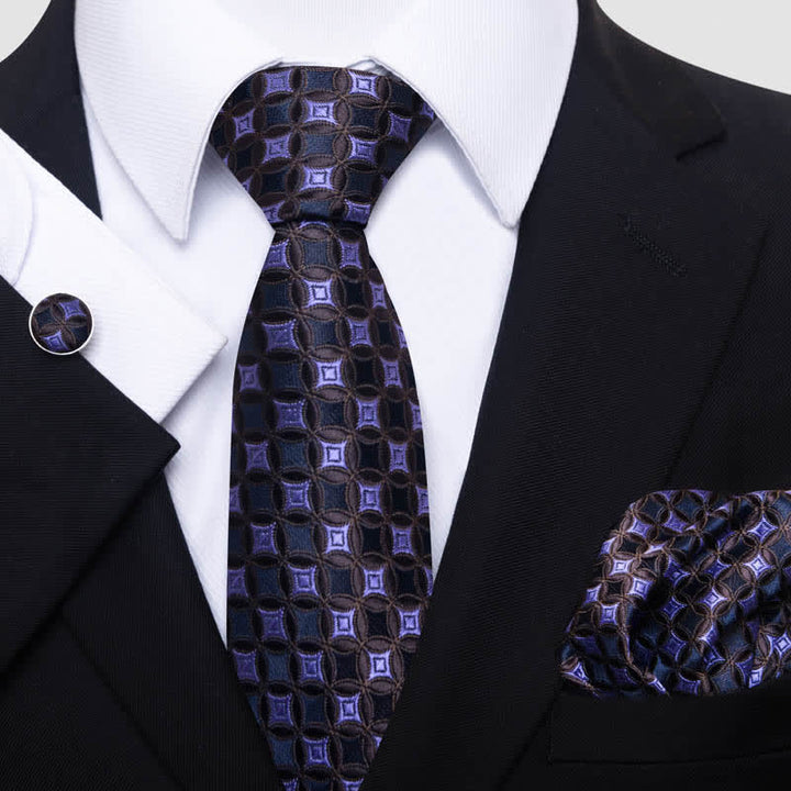 Set di 3 cravatte geometriche viola e marrone da uomo