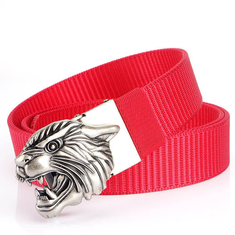 Cintura in nylon con testa di tigre ruggente da uomo