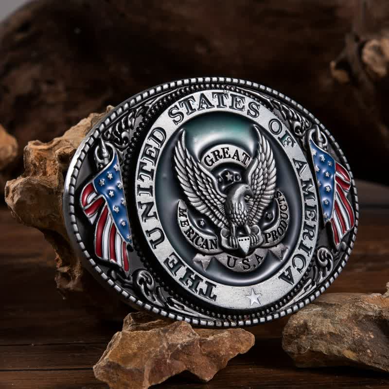 Cintura in pelle con fibbia a forma di bandiera patriottica con aquila fai da te da uomo - Aquila - Senza cintura - image 0