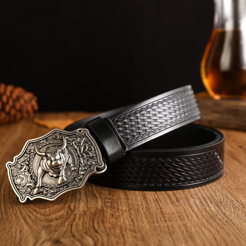 Cintura in pelle con fibbia a forma di toro in stile Yak Matador da uomo