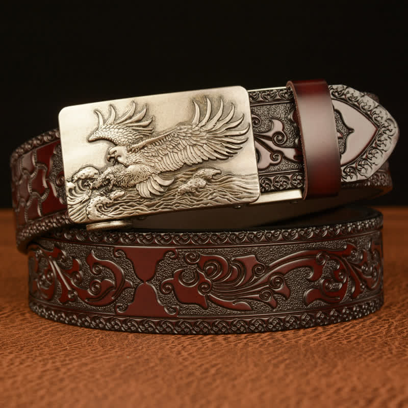 Cintura in pelle con ali d'aquila espanse da uomo - Argento e marrone - 46 - image 14