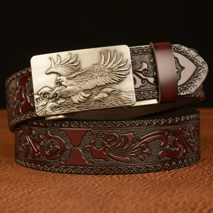 Cintura in pelle con ali d'aquila espanse da uomo - Argento e marrone - 46 - image 14