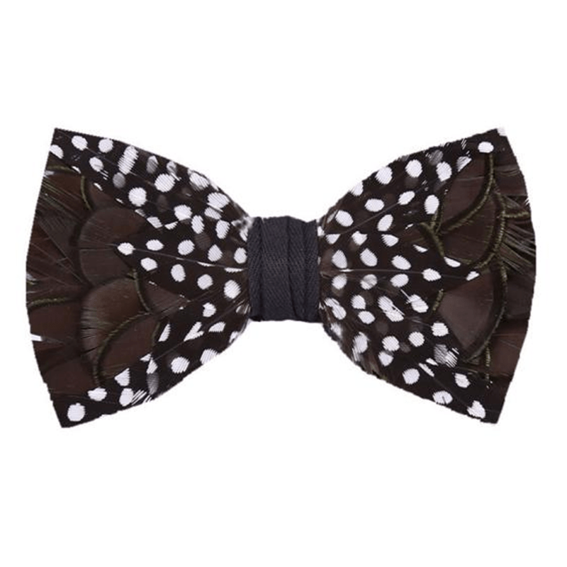 Papillon SaddleBrown & White Guinea Feather con spilla da bavero - Marrone sella e bianco - image 0