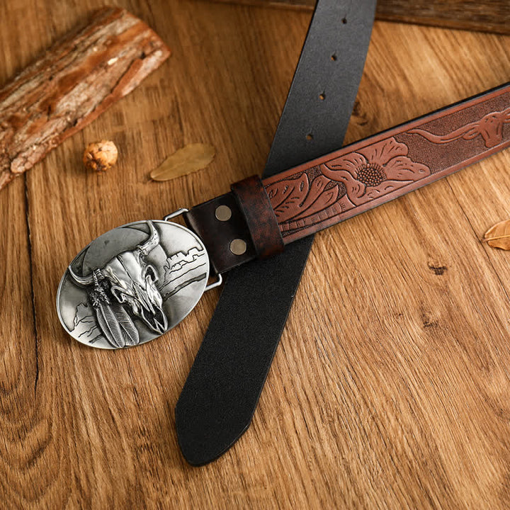 Cintura in pelle con fibbia a forma di testa di toro pazzo da uomo Ethic