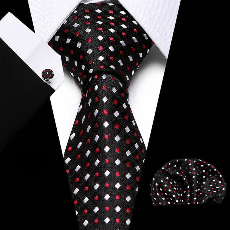 Set di 3 cravatte nere con pois rossi e quadrati bianchi da uomo - Nero - image 0