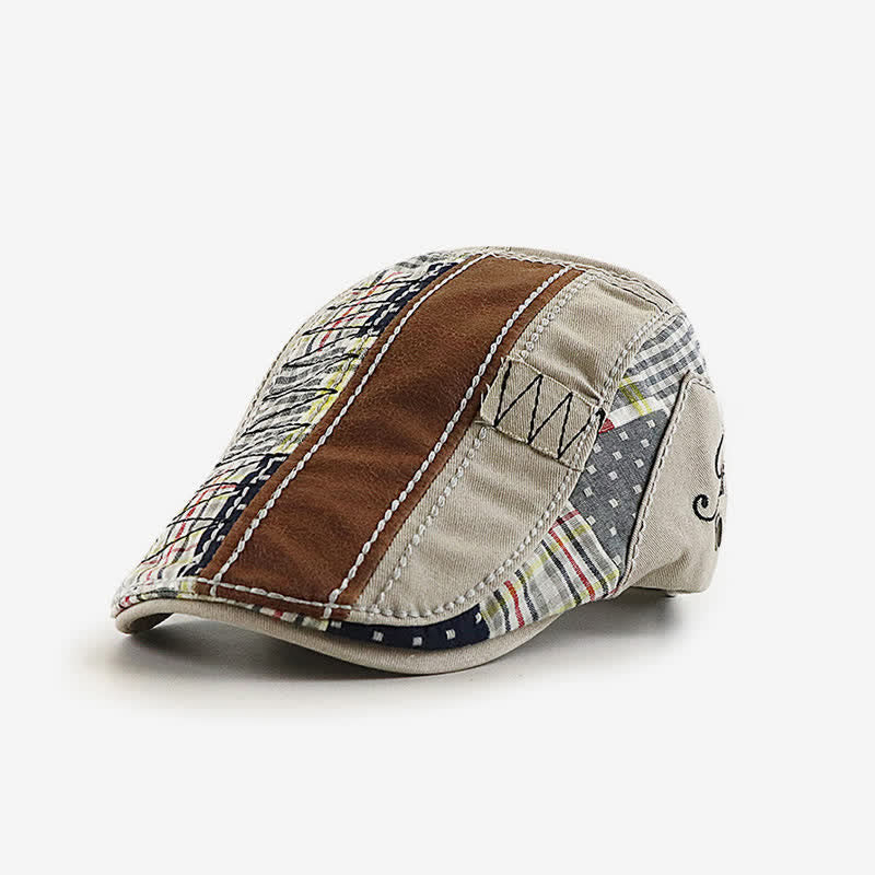 Berretto piatto da tassista con patchwork cucito