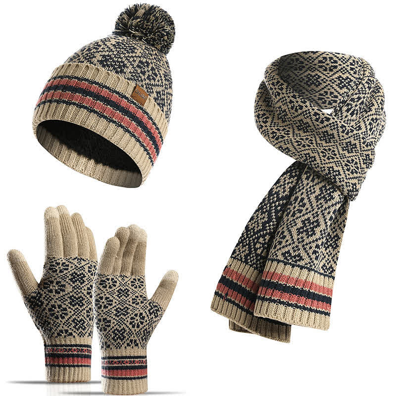 Set di 3 guanti touchscreen unisex con cappello e sciarpa a fiocco di neve