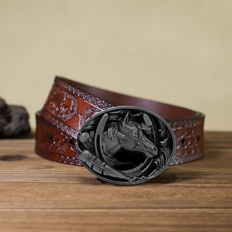 Cintura in pelle con fibbia in smalto nero a ferro di cavallo fai da te da uomo