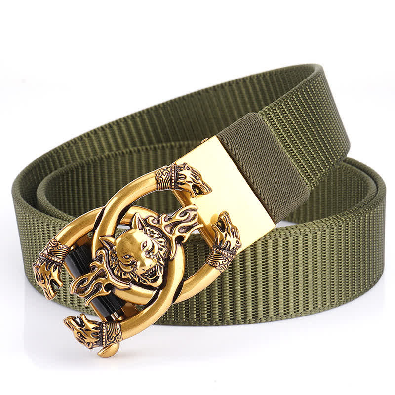 Cintura da uomo in nylon con scritta "Fierce Wolves In Flame" - Verde militare / Oro - 48" - image 9