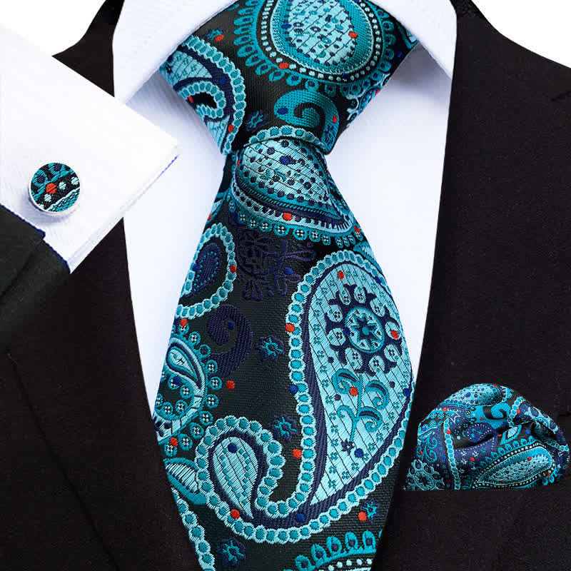 Set di 3 cravatte da uomo con motivo paisley esotiche da palazzo - Verde acqua - image 0