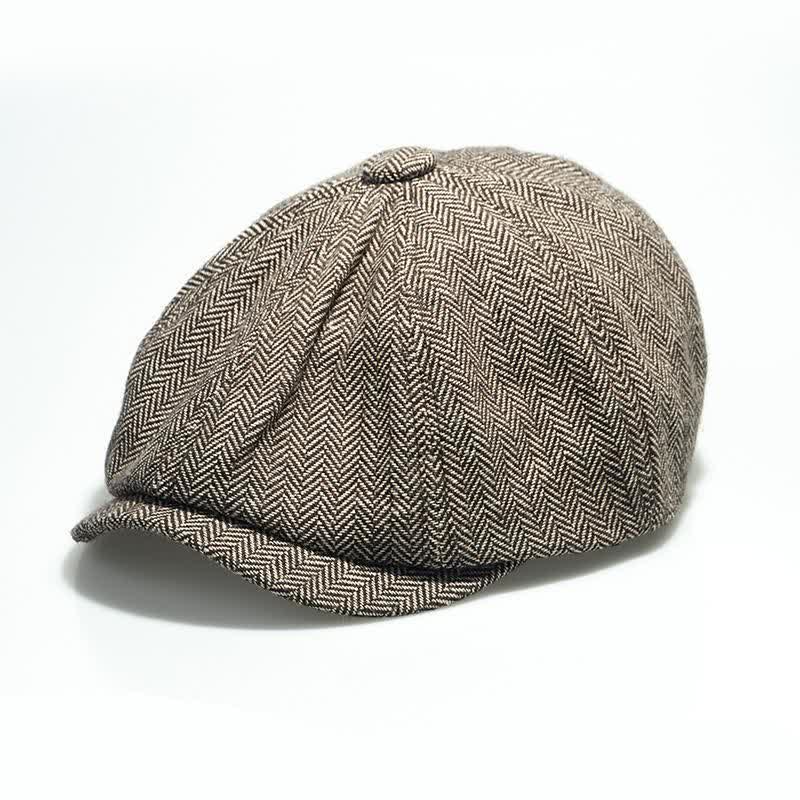 Berretto ottagonale da uomo con motivo a spina di pesce - Cachi - Regolabile (circa 21 5/8"-23 1/4") - image 0