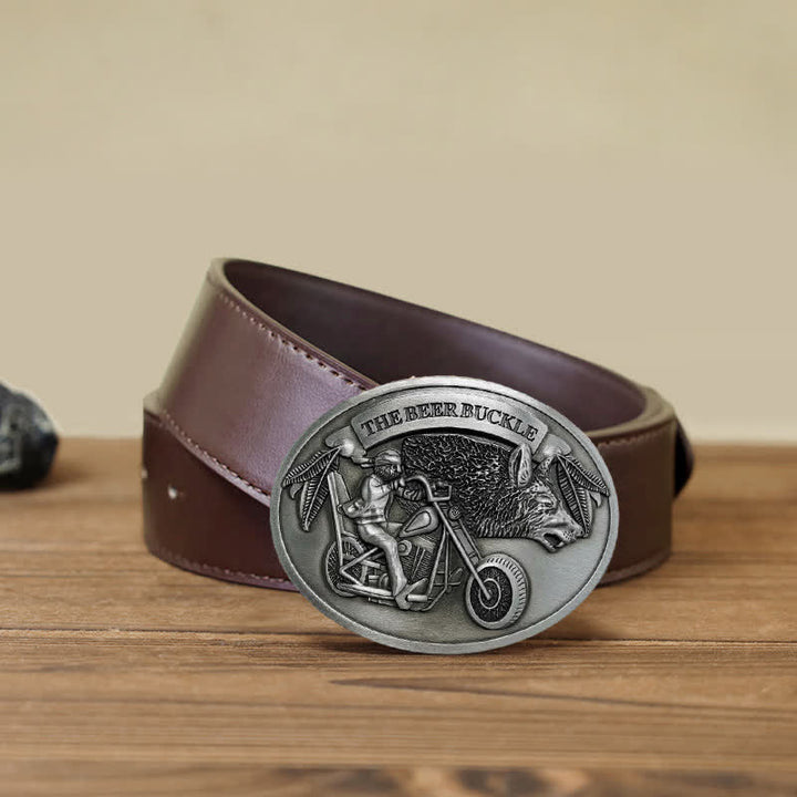 Cintura in pelle con fibbia porta birra creativo fai da te per motocicletta da uomo - Argento - Cintura PU marrone (40) - image 16