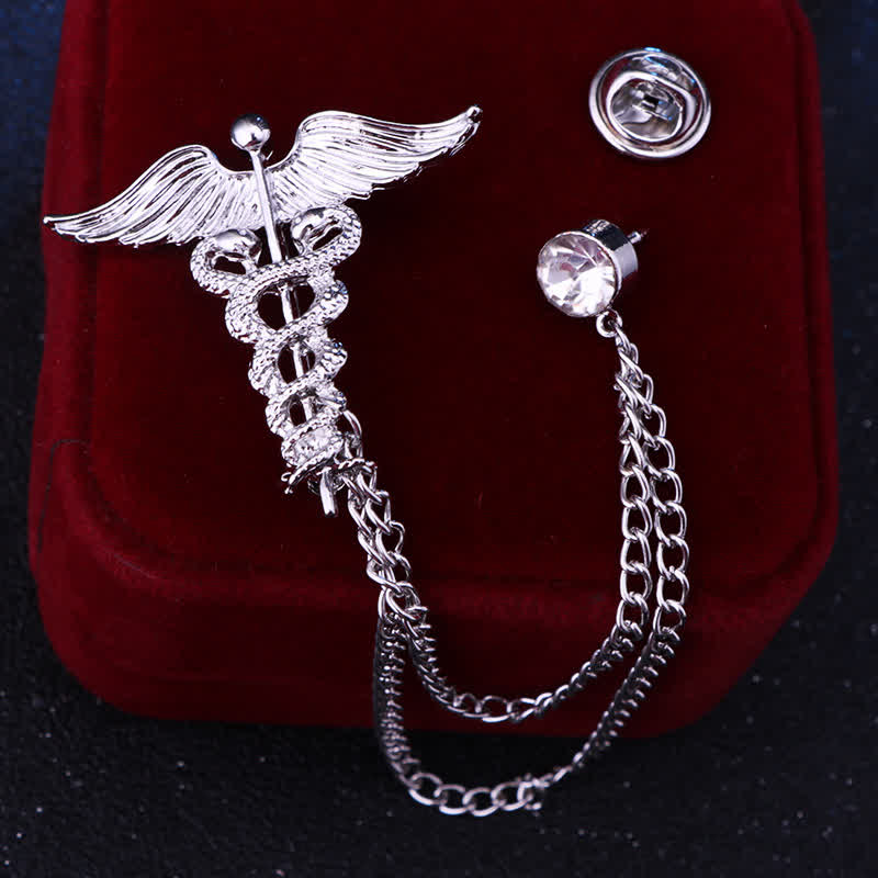 Spilla a catena con doppio serpente e caduceo da uomo - Argento - image 6