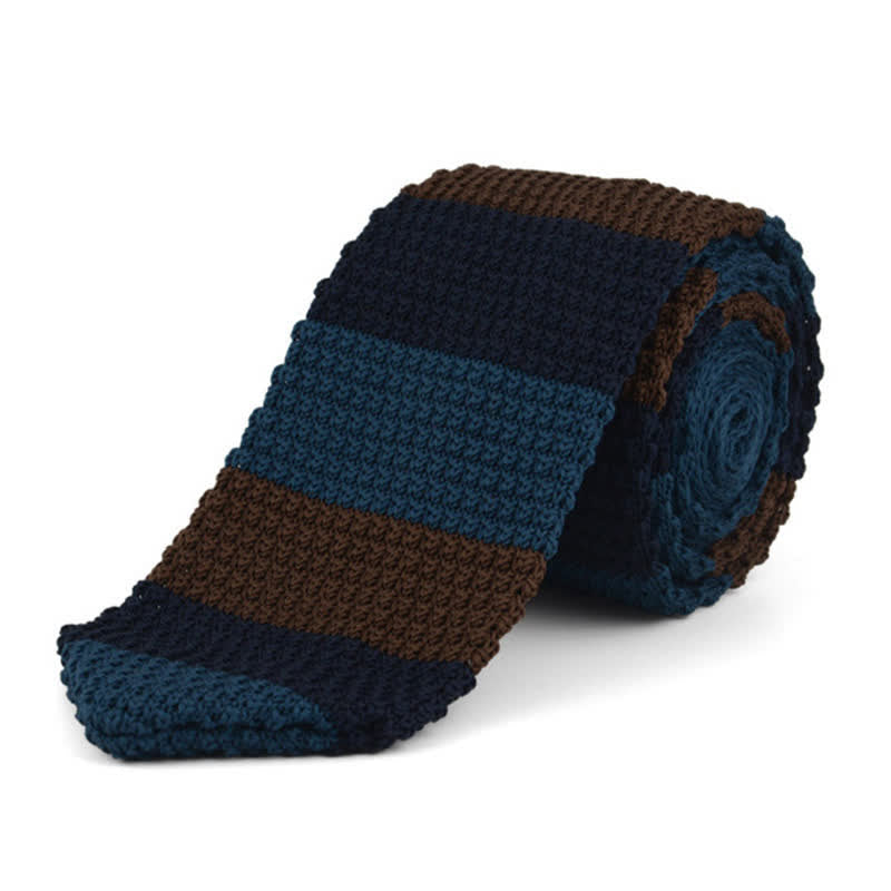 Cravatta lavorata a maglia a righe orizzontali da uomo - Blu e Perù - image 5