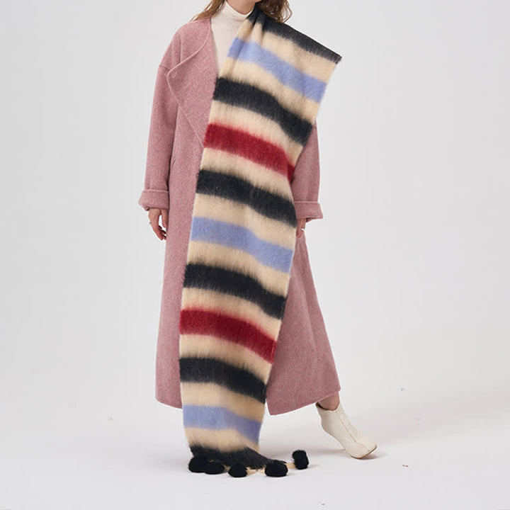 Sciarpa con nappe a righe color arcobaleno da donna - Nero - image 5
