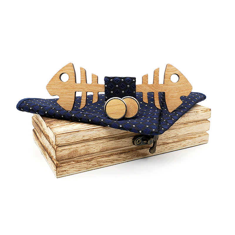 Set di 3 papillon in legno a spina di pesce da uomo