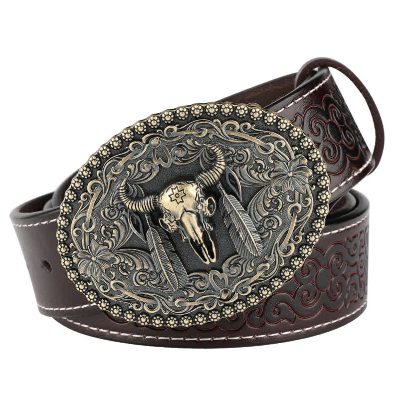 Cintura in pelle da uomo con piuma incisa Bull Jeans - Stile n. 1 - Caffè / Bronzo - 46 - image 9
