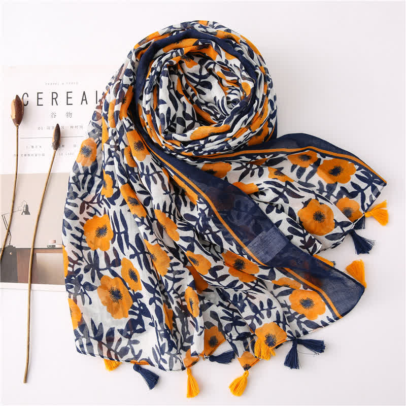 Sciarpa con nappe floreali e stampa bohémien da donna