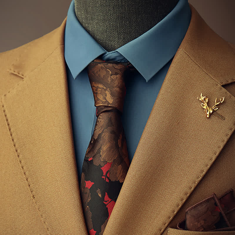 Cravatta da uomo con piante fiorite, colore nero e marrone ruggine - Nero e marrone ruggine - image 0