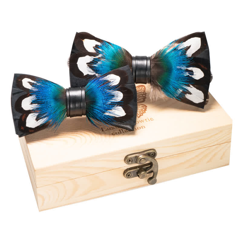 Set di 2 papillon blu e neri con motivo a pavone per genitori e figli - Blu e nero - image 0