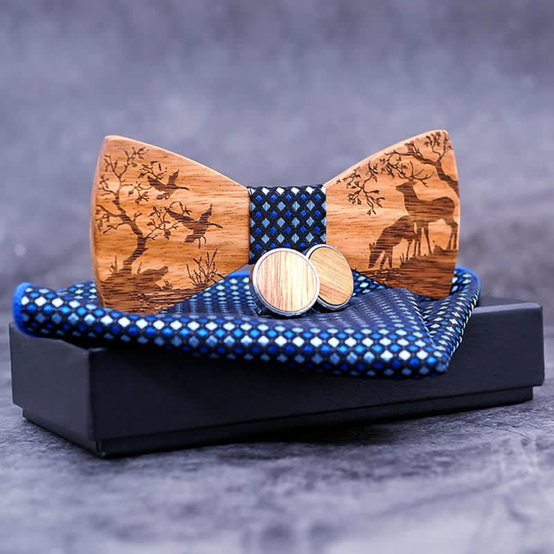 Set di 3 papillon in legno con motivo a alce natalizio da uomo
