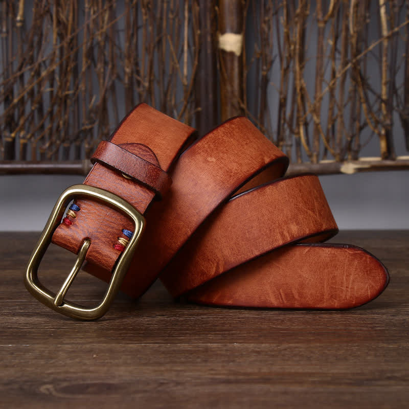 Cintura da uomo vintage in pelle di vacchetta pura spessa