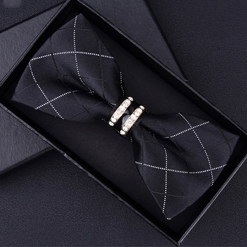 Papillon da uomo con motivo floreale Paisley a righe e strass - Plaid nero - image 18