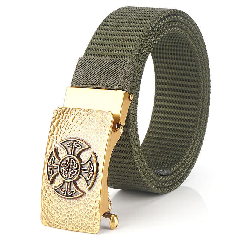 Cintura in nylon per il tempo libero in stile retrò da uomo - Verde militare / Oro - 48" - image 9