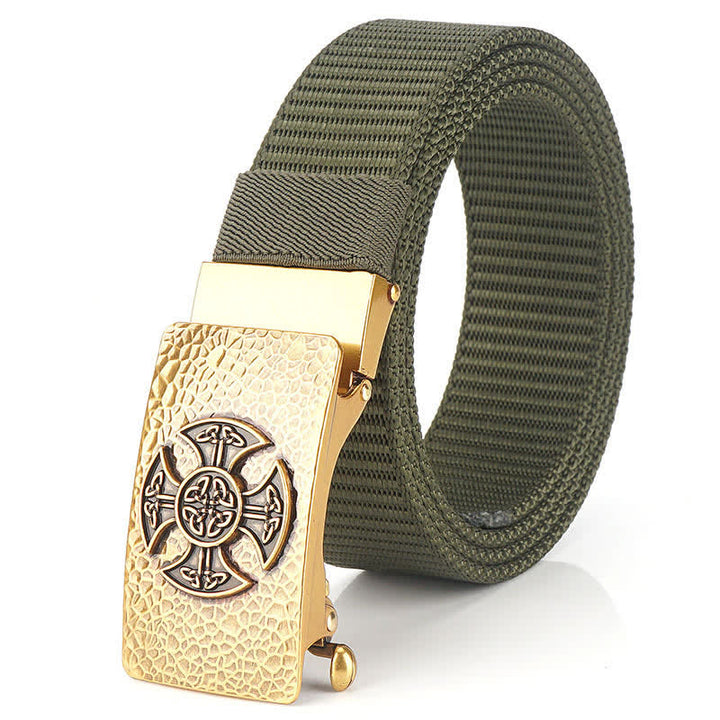 Cintura in nylon per il tempo libero in stile retrò da uomo - Verde militare / Oro - 48" - image 9