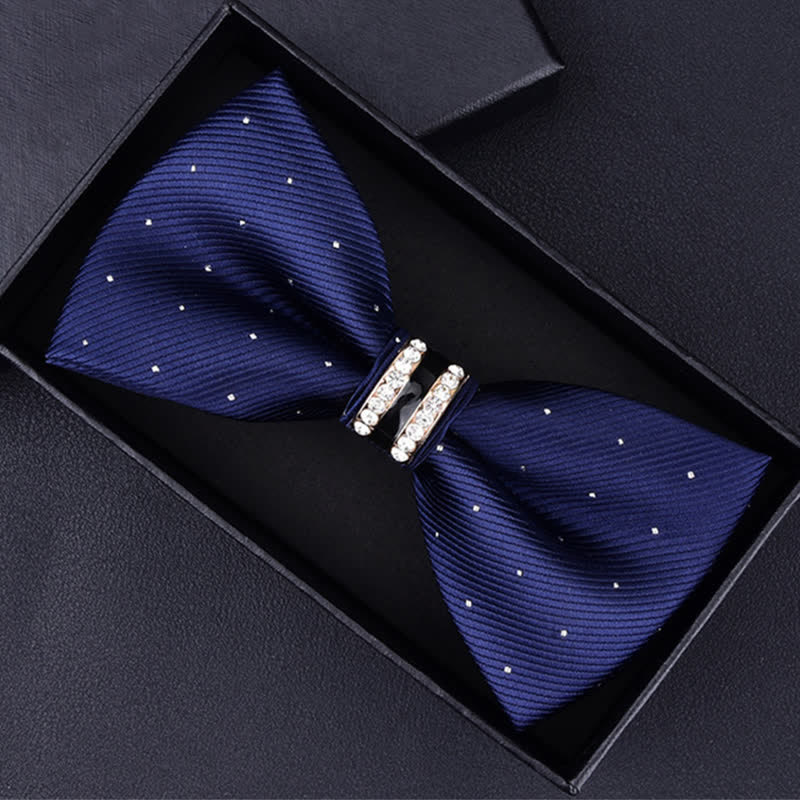Papillon da uomo con motivo floreale Paisley a righe e strass - Puntini blu navy - image 10