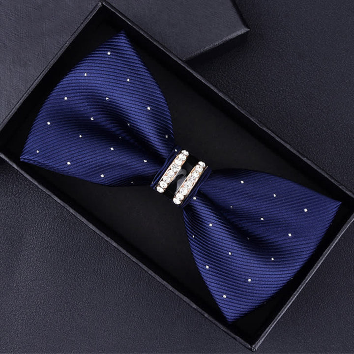Papillon da uomo con motivo floreale Paisley a righe e strass - Puntini blu navy - image 10