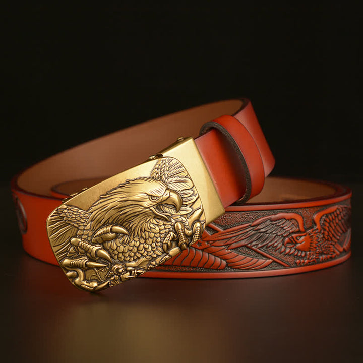 Cintura in pelle con chiusura automatica Eagle Wings Vintage da uomo
