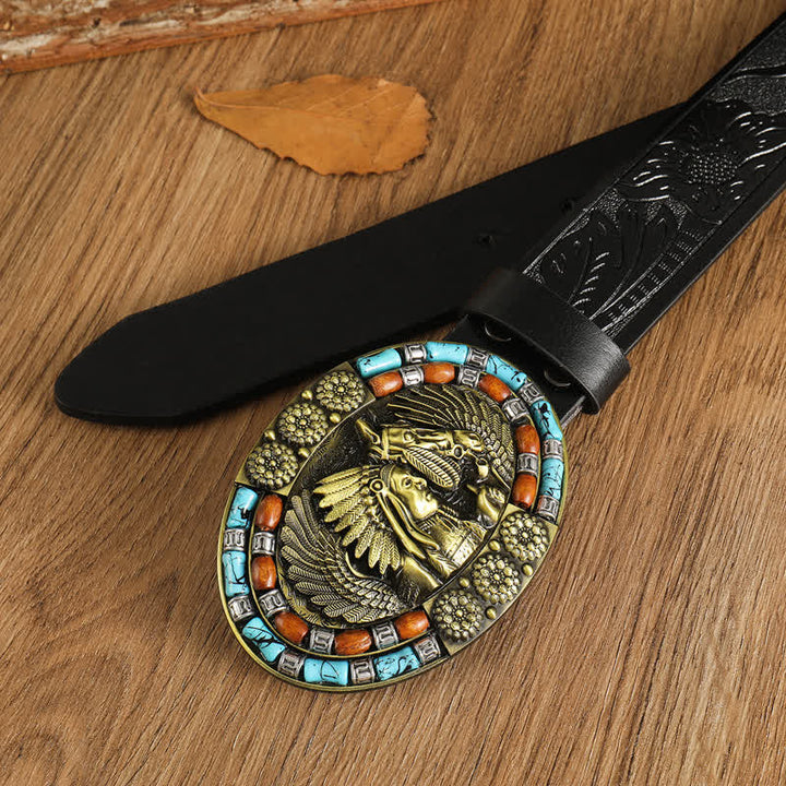Cintura in pelle turchese con motivo boho indiano da uomo - image 9