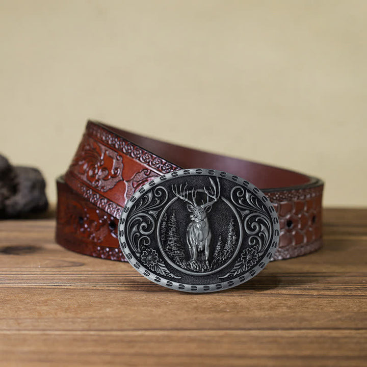 Cintura in pelle con fibbia della bandiera americana da cacciatore di cervi fai da te da uomo
