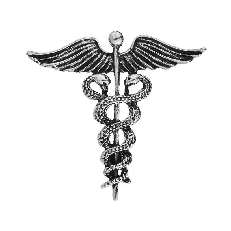 Spilla da uomo con doppio serpente Caduceo
