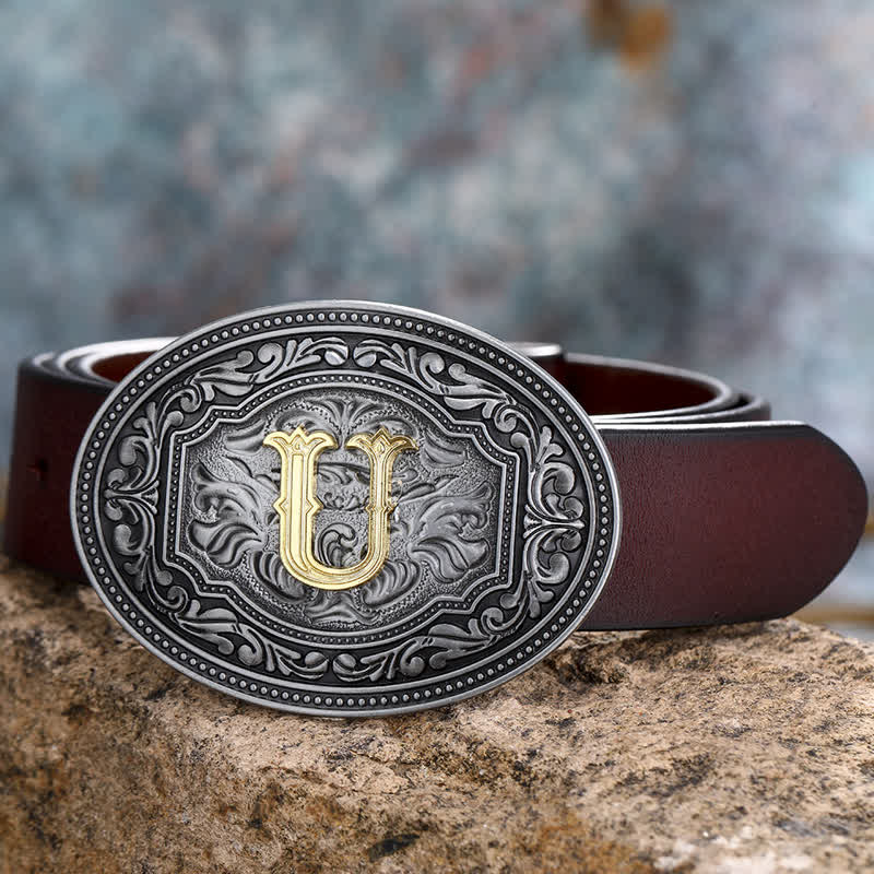 Cintura in pelle con fibbia in rilievo con iniziale hip hop unisex fai da te - U - 44 - image 24