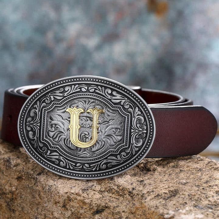 Cintura in pelle con fibbia in rilievo con iniziale hip hop unisex fai da te - U - 44 - image 24