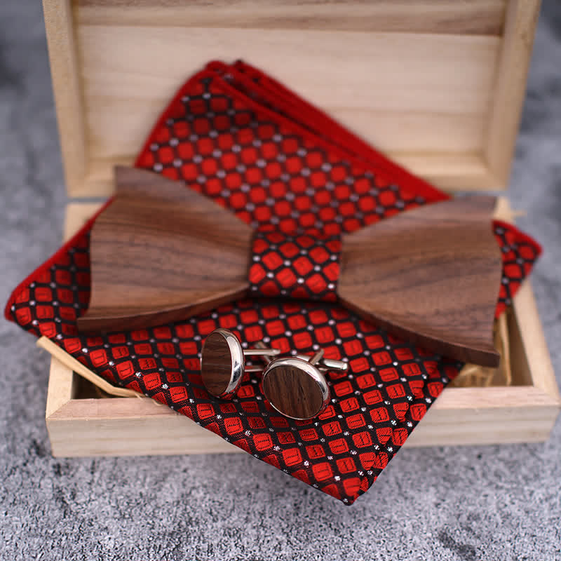 Set di 3 papillon in legno di noce nero 3D da uomo